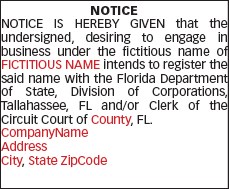 ad fictitious name sample legal notices sentinel print template sunsentinel portal