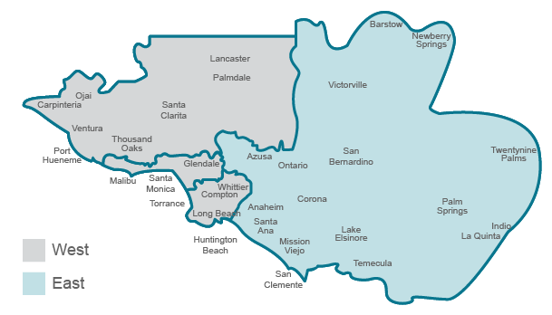 Los Angeles Times reach map: East and West zones